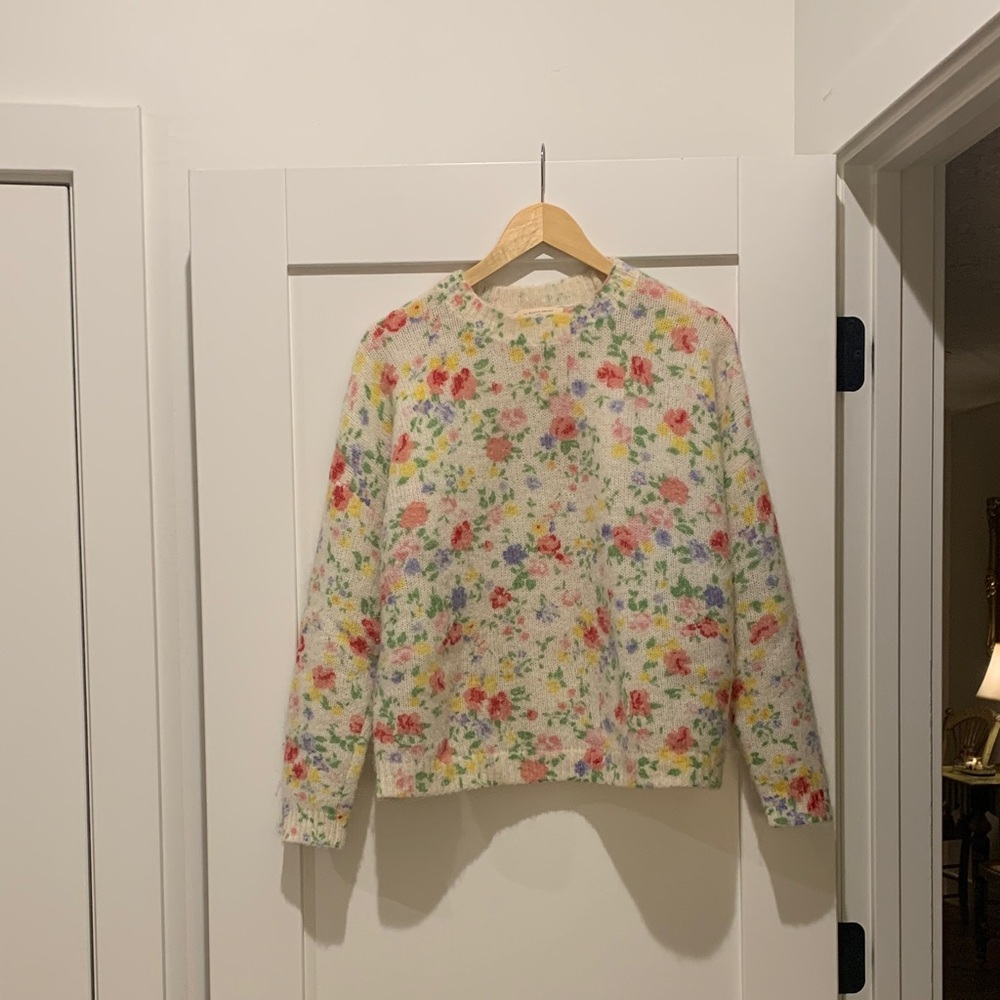Sezane Floral Crew Neck Sweater - Multicolor